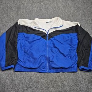 Vintage 90s Reebok‎ Windbreaker Jacket Mens XL Blue Black White Colorblock 80s